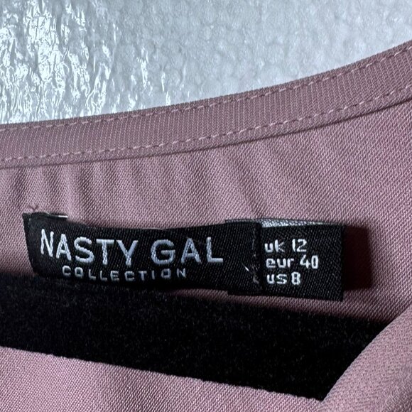 Nasty Gal Women's Size 8 Pink Long Sleeve Cropped Crop Top Square Neck Zipper - Picture 2 of 9